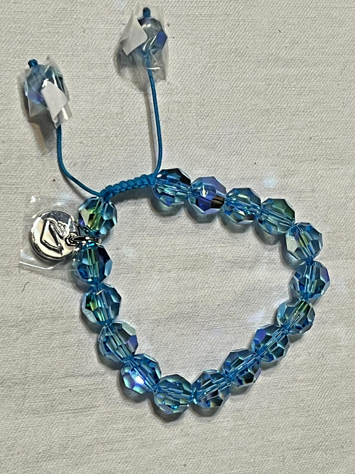Swarovski Capri Blue Crystal Bead Bracelet Cotton Cord Adjustable – NEW
