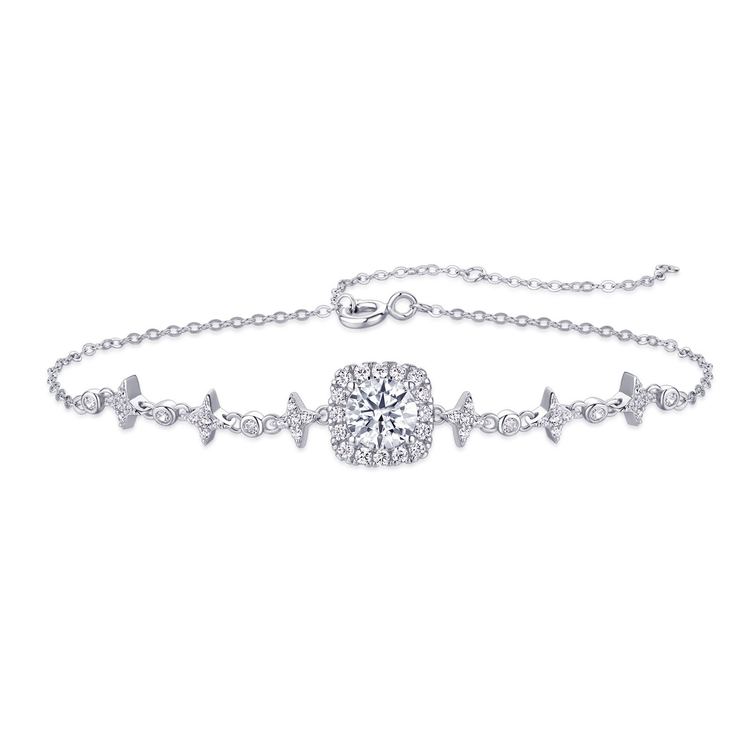 1ct Round Cut Moissanite Clover Bracelet Women Gift 925 Sterling Silver Chain