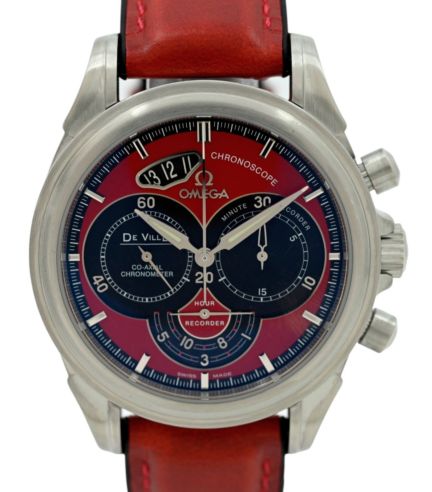 Omega 41mm Men’s DeVille Co-Axial Red Chronoscope Chronograph Watch- 4851.61.31!