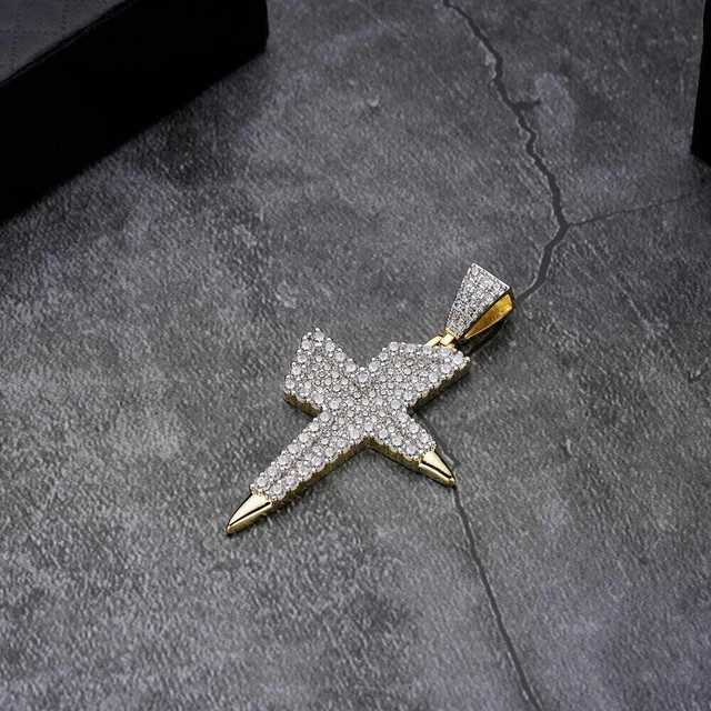 Simulated 2Ct Round Diamond 14k Two-Tone Gold Finish Jesus Cross Pendant Only