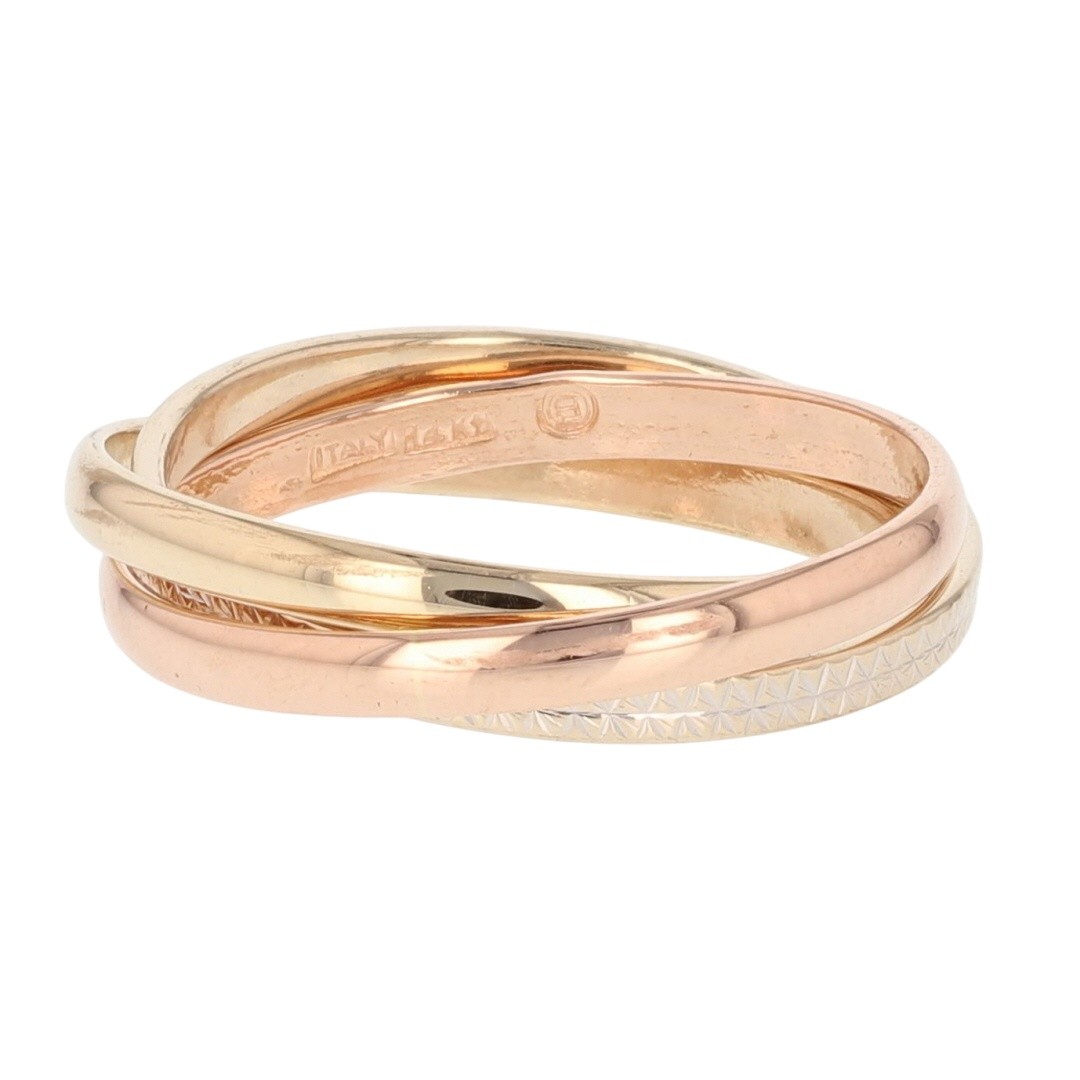 5.3mm Interlocking Multiple Bands 14k Multi-Tone Gold Italy 4.38 Grams Size 8