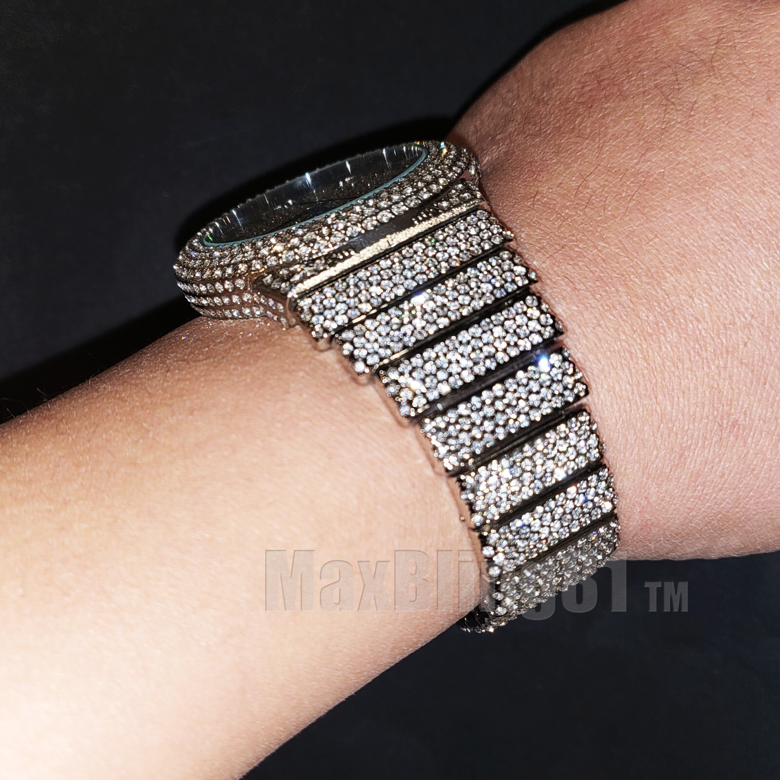 Men Luxury Bling Silver Finish Simulated Diamond Bracelet Full Iced Band Watch