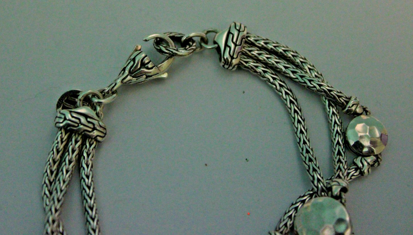 John Hardy Dot Collection Three Row Hammered Station Chain Bracelet
