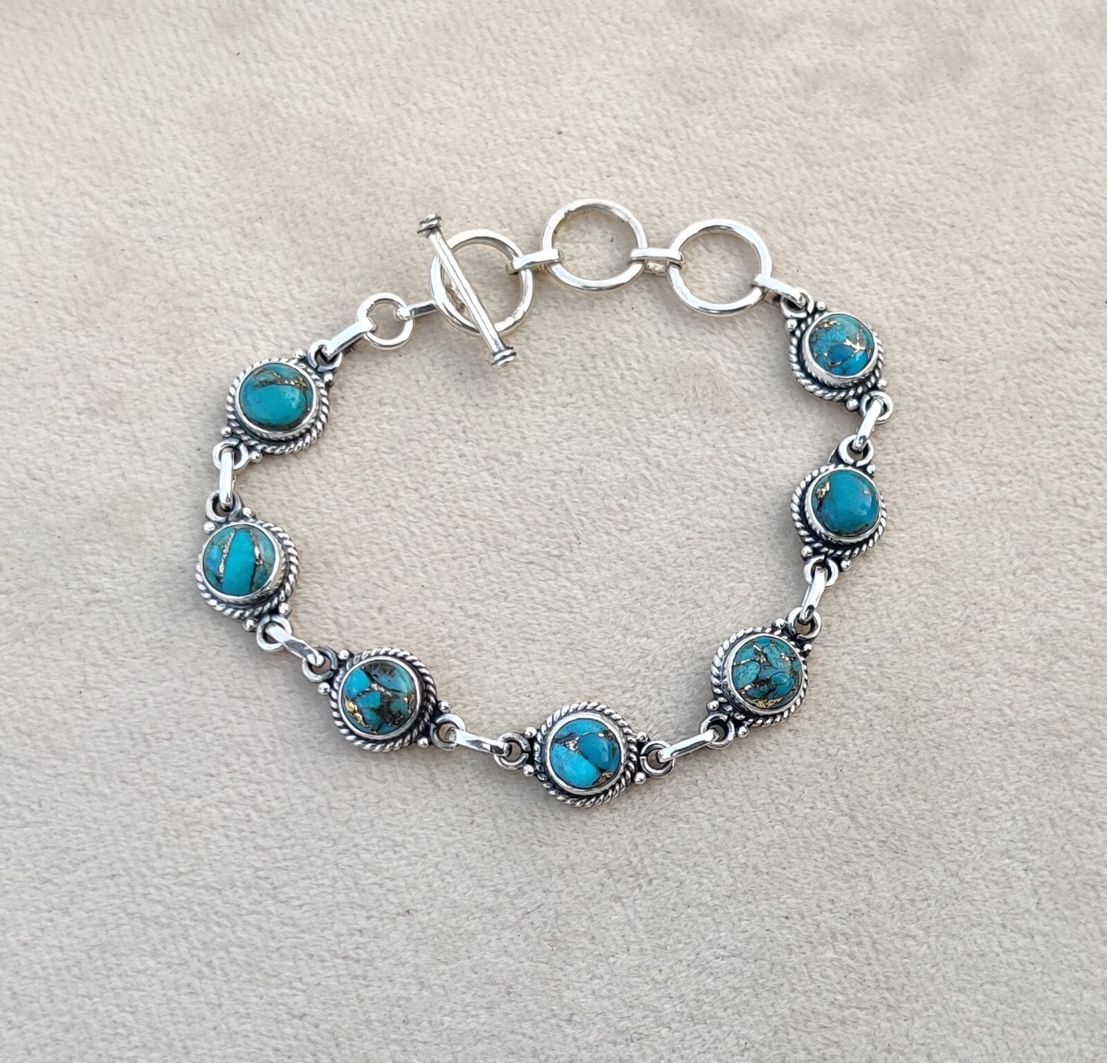Blue Copper Turquoise Gemstone 925 Sterling Silver Designer Bracelet SR2235