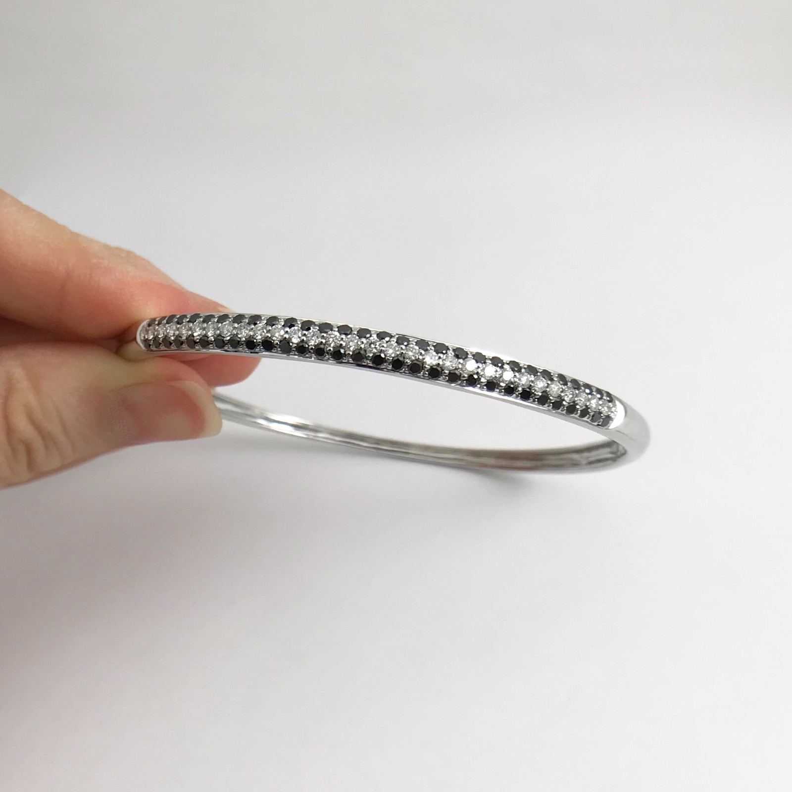 Pave Black White Diamond Bangle Bracelet 14K White Gold, 1.75 CTW, 14.07 Grams