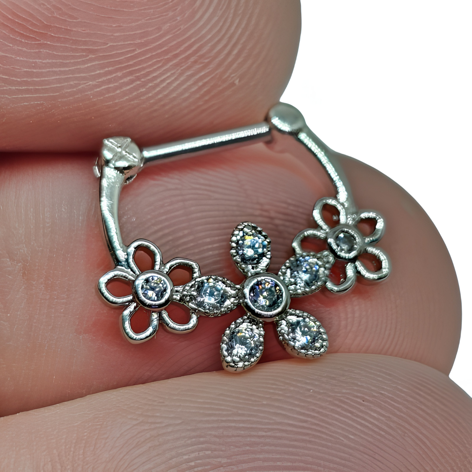 Daisy Flower Septum Floral CZ Piercing Clicker 16g (1.2mm) 316L Surgical Steel