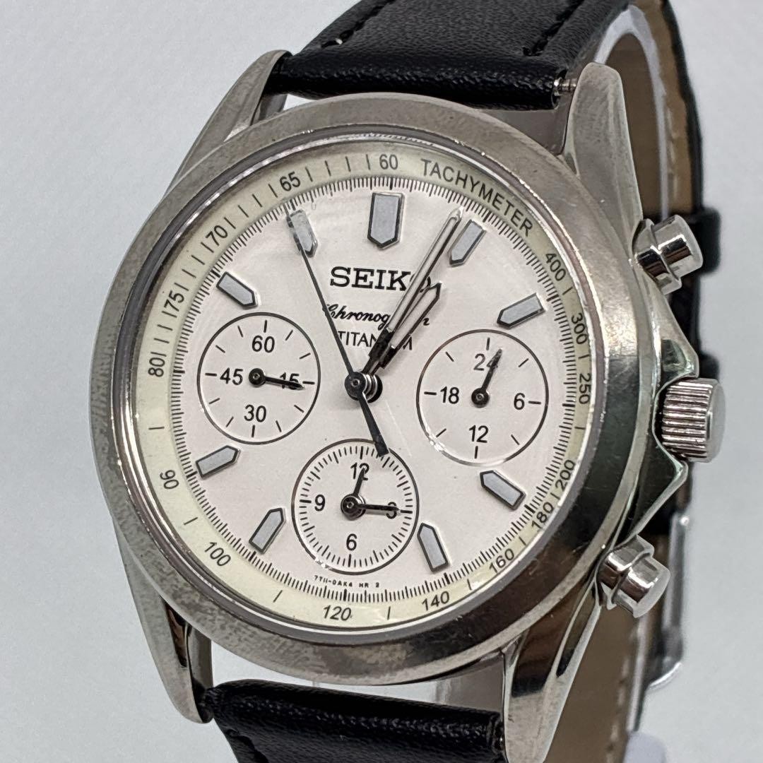 Seiko Vintage Chronograph Titanium Black Men’s Watch Japan 0713472