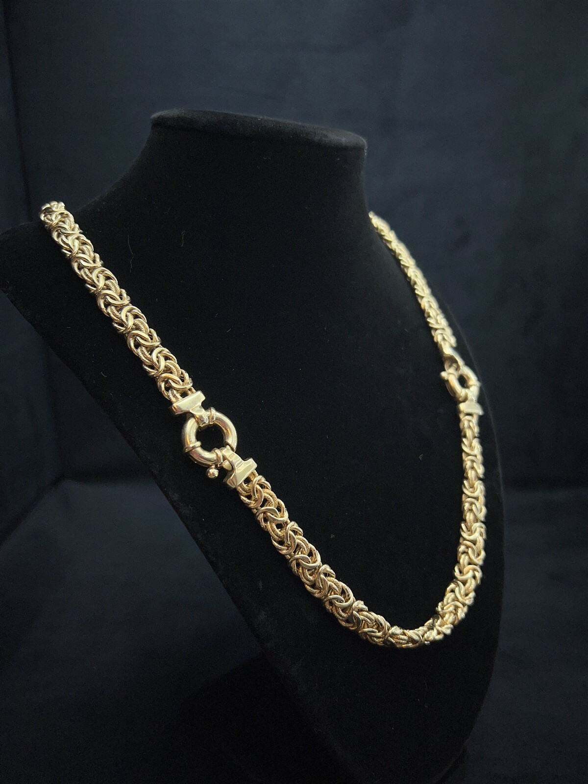 Adjustable 2 Length Large Gold Plated Braided Sterling Silver Chain Necklace