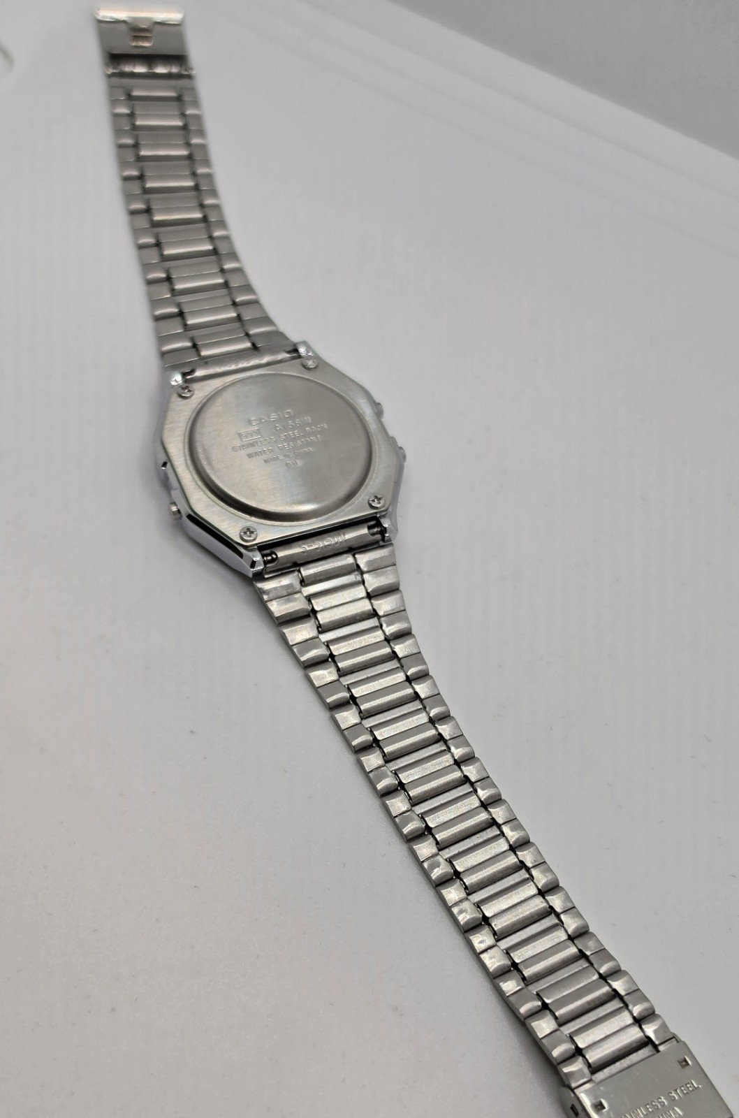 Casio A158W Digital Quartz Alarm Chronograph Silver SS Bracelet 35.4mm