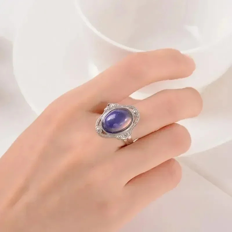 Women Vintage Magic Mood Ring Gem Heart Feeling Color Change Vintage Adjustable