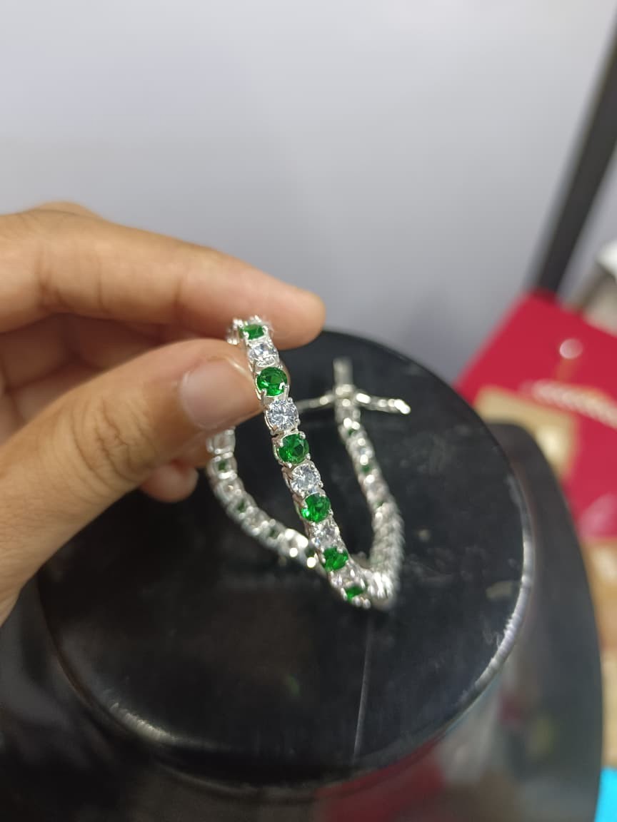 Sterling Silver Round Simulated Diamond & Emerald Tennis Bracelet 7.25 In