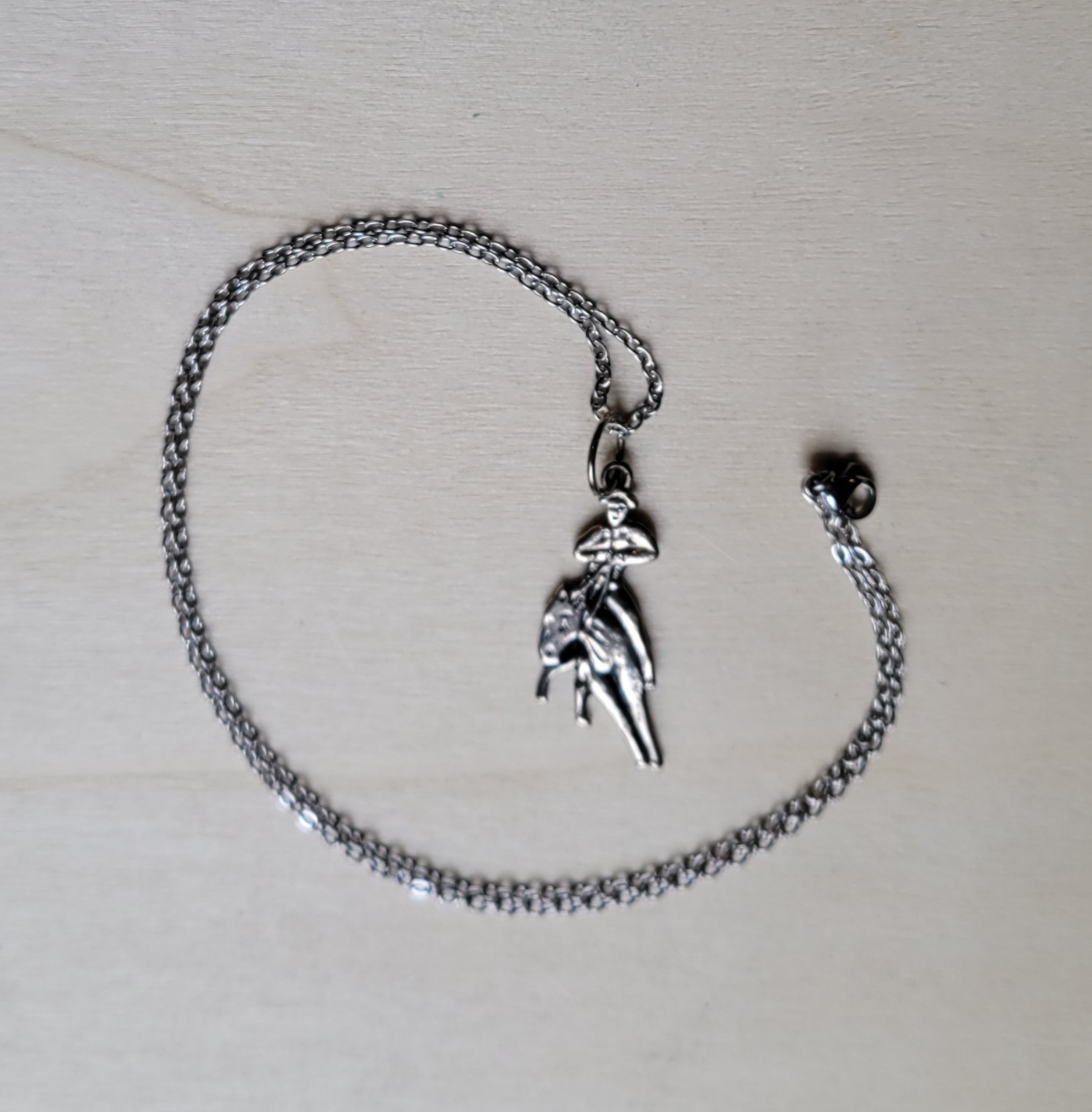Western Cowboy On Horse Pulling Back The Reins Silver Tone Pendant 18in Necklace