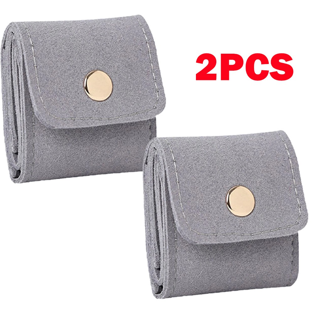 2Pcs Gray Mini Travel Jewelry Organizer Bag Portable Jewelry Roll Up Bag Case US