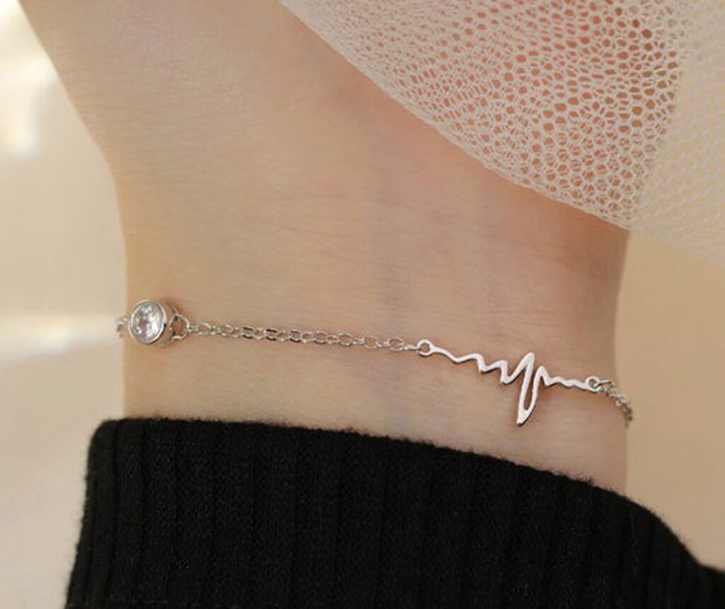 Women / Girl 925 Sterling Silver Fall in Love Heart Beat Chain Bracelet 6-7.2″