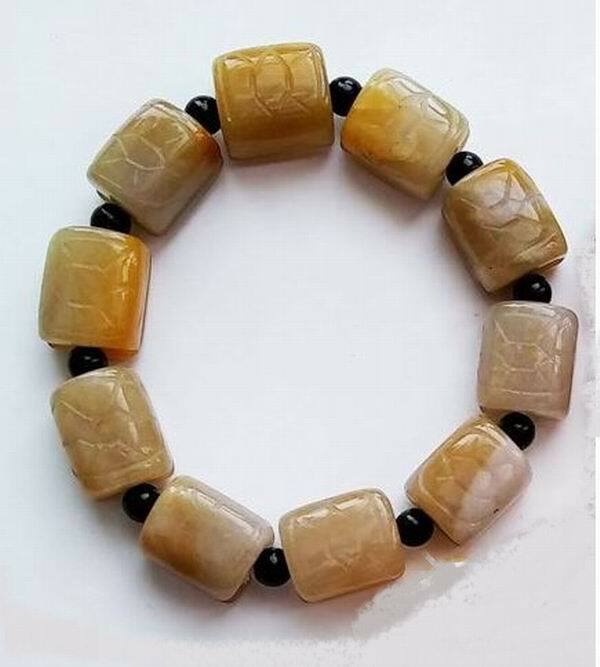 11 X 14mm Yellow Jade Beads Bracelet Turtle Shell pattern long life symbol Lucky