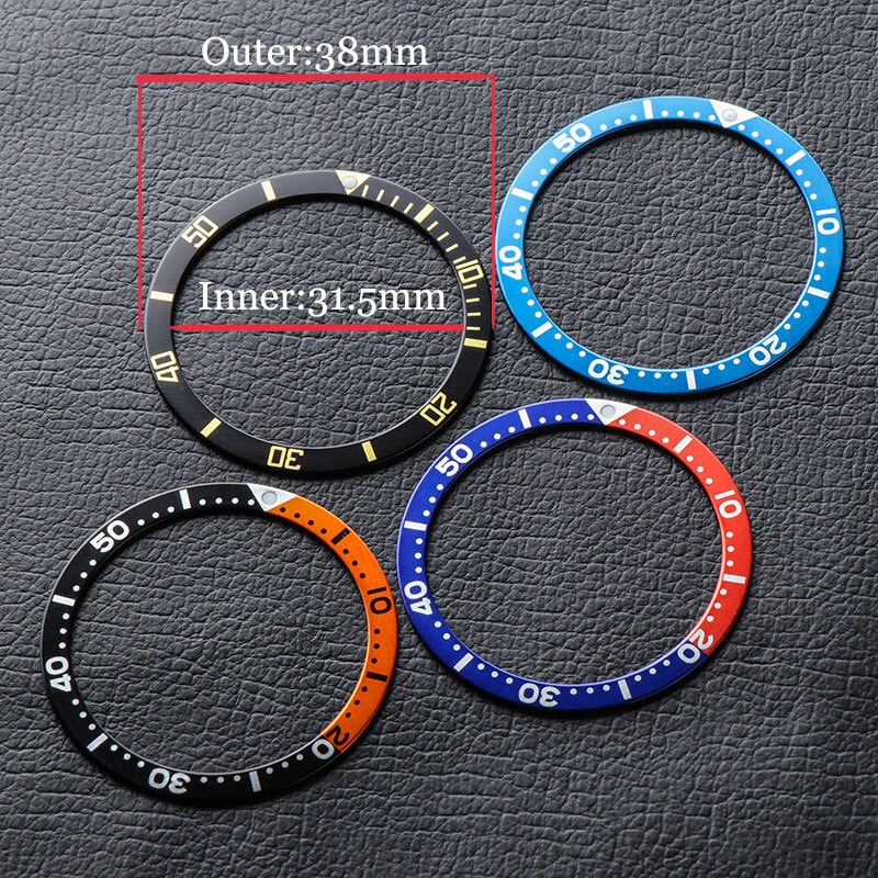 For SKX007 SKX009 38mm*31.5mm Flat Aluminum/Ceramic/Steel Watch Bezel Insert
