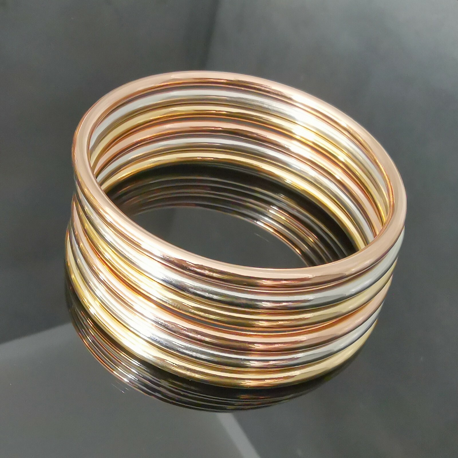 6pcs/Set Fashion Womens 68mm Stainless Steel Multi-tone 4mmCharm Bangle Bracelet