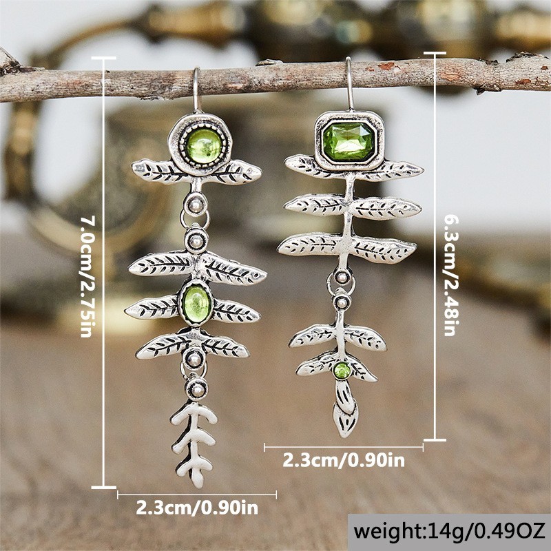 Women’s Fashion Boho Olive Green CZ Leaf Tassel Dangle Drop Earrings Hook
