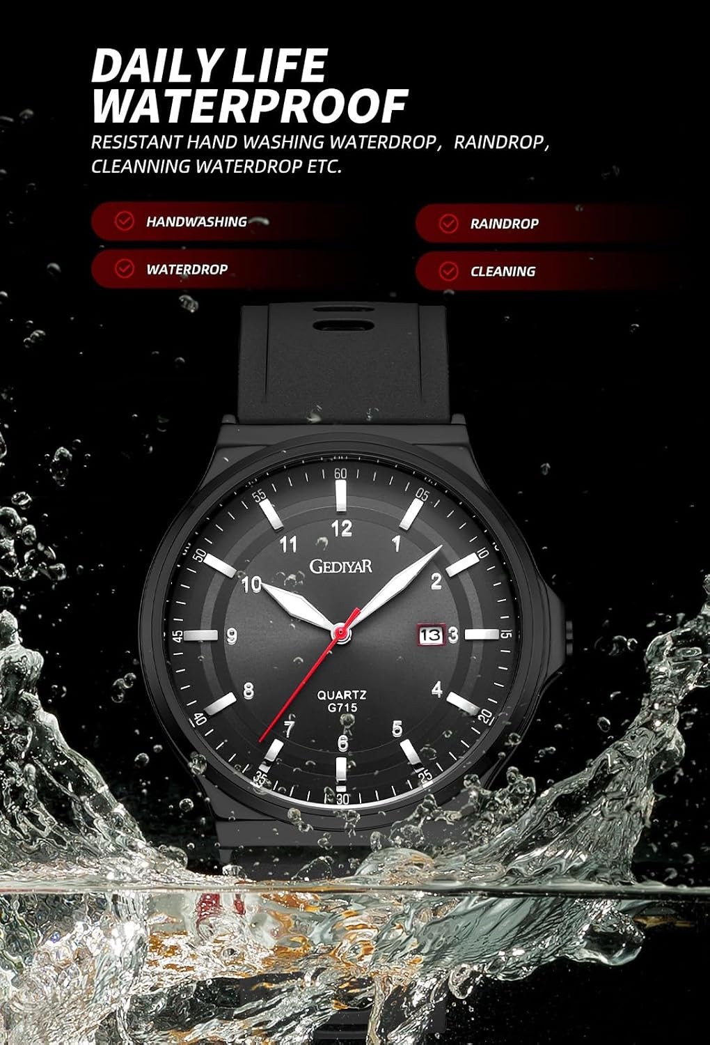 Men’s Analog Quartz Watch Silicone Band Waterproof Date Casual Business Sport