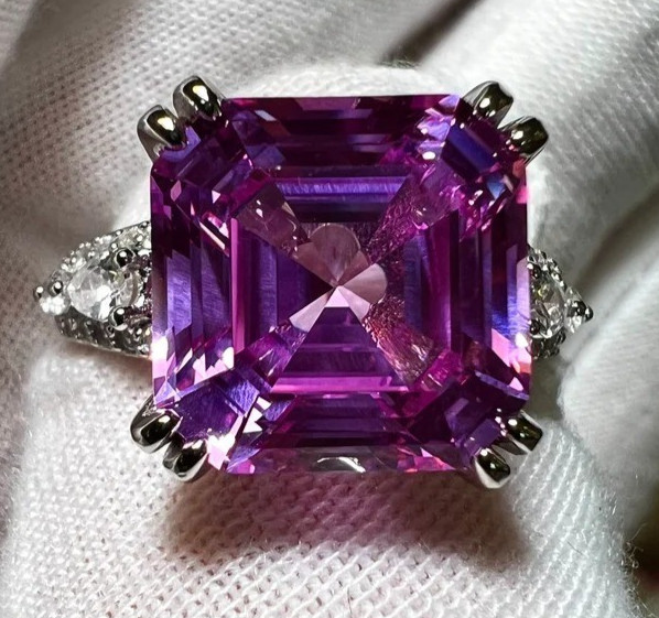 RARE 8.36 Ct Certified Asscher Cut Natural Purple Diamond Ring White Gold Finish