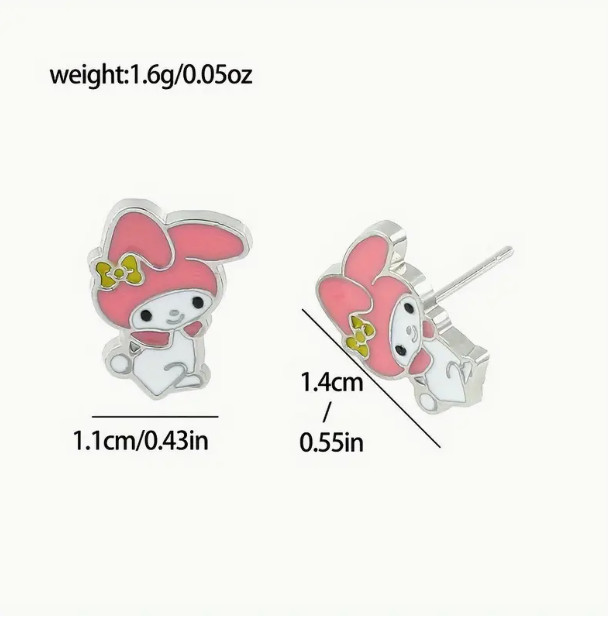 HELLO KITTY Adorable Earrings Sanrio MY MELODY Studs Pink & White Great Gift