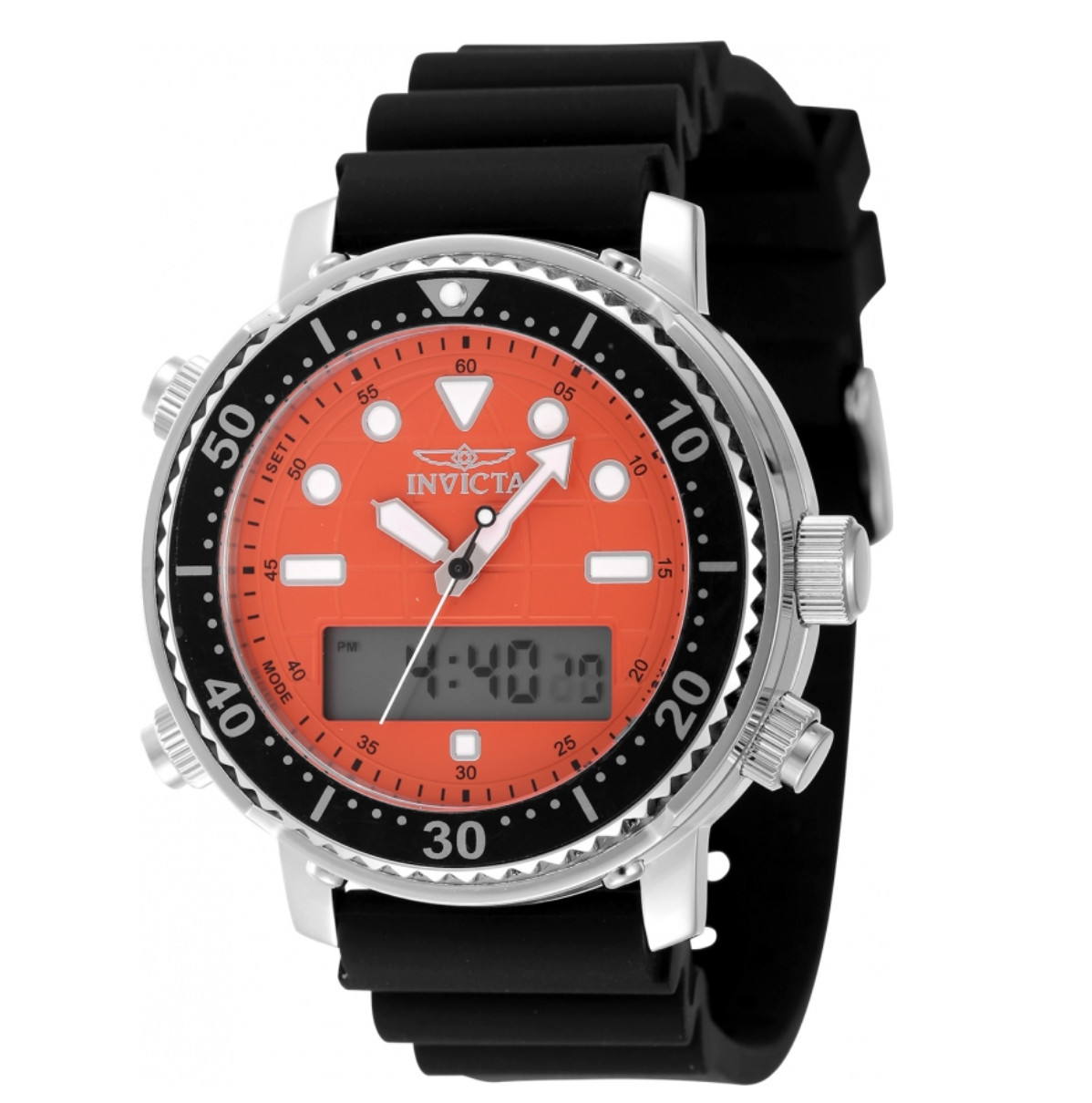 Invicta Pro Diver Men’s 46.5mm Orange Dual Time Digital Ana-Digi Watch 48368