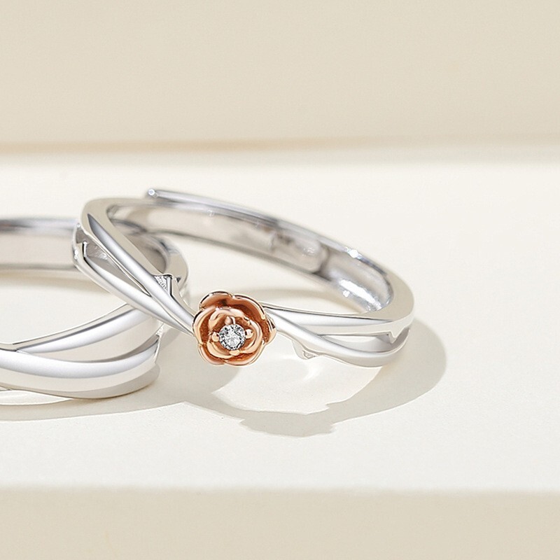 Little Prince Rose Flower Couple Ring in 925 Sterling Silver