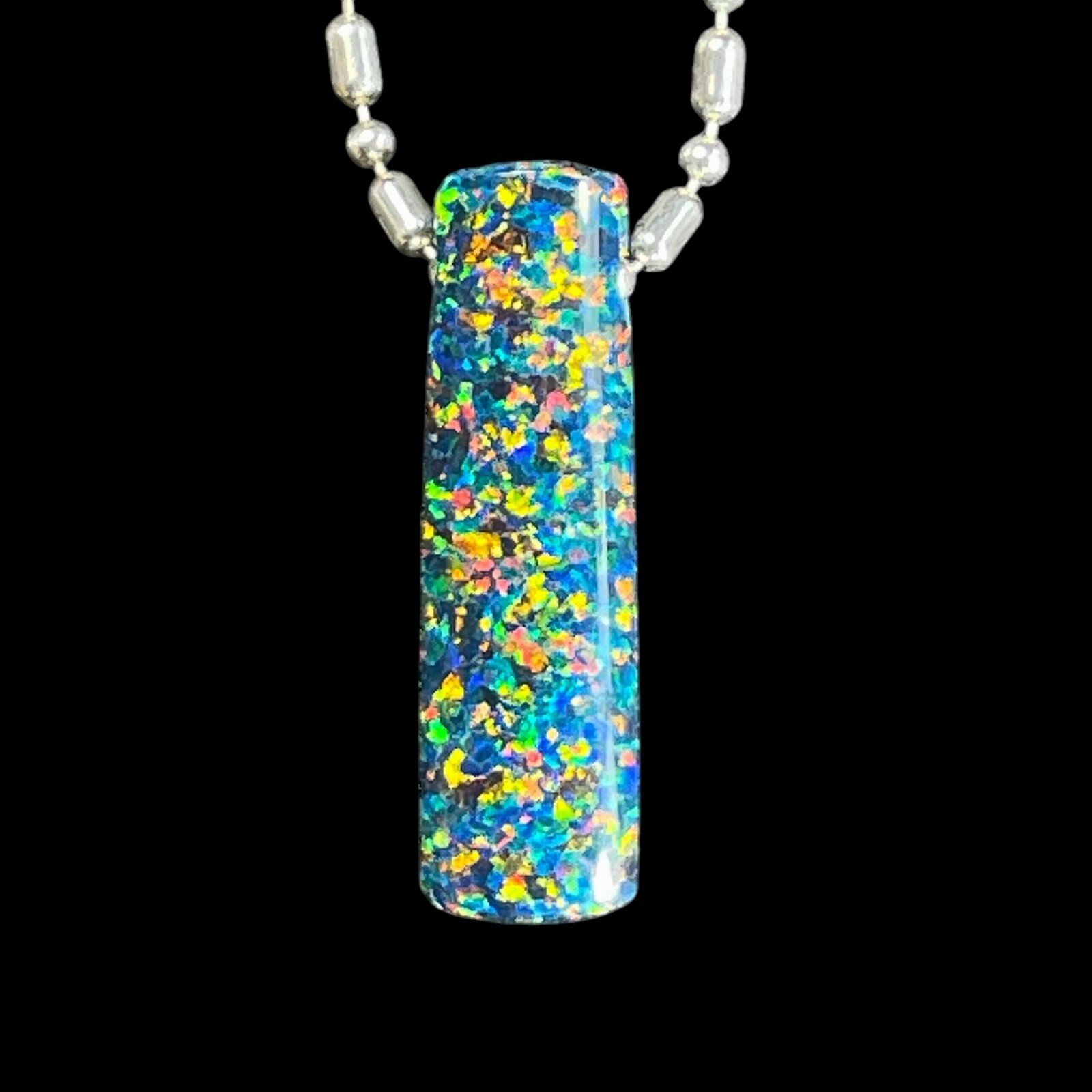 DVH 12ct Black Bello Opal Shield Bead Pendant Synthetic OOAK Big Hole 30x8x8mm