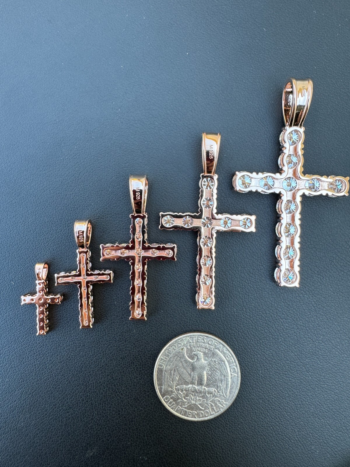 MOISSANITE 14k Rose Gold Cross & Real 925 Silver Iced Pendant Necklace Hip Hop