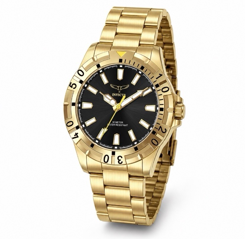 Invicta Specialty I Men’s Quartz Watch 42mm Black Dial Gold Steel Bracelet 30m