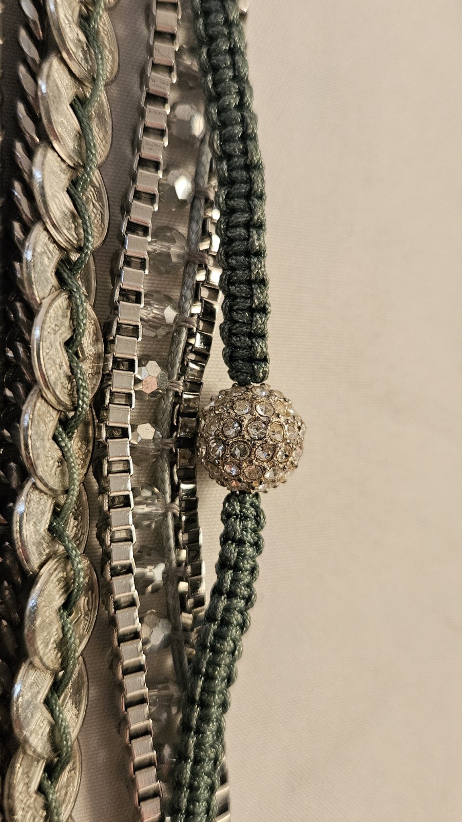 Victoria Emerson Bracelet Crystal Beaded Chain Cuff Womens 7.5 Inch Silver