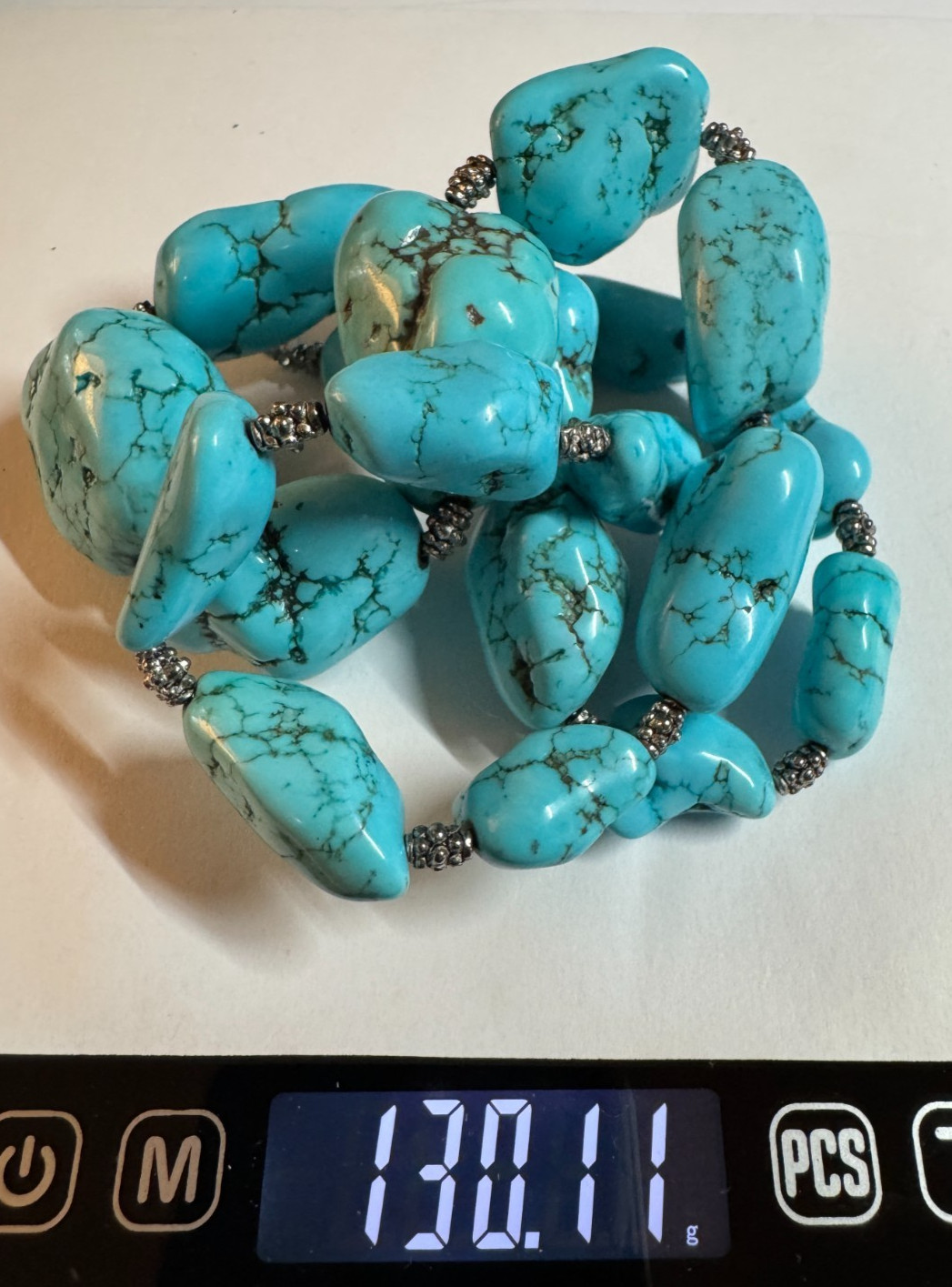 Chunky Blue Turquoise Look Nugget Necklace 20″ 925 Clasp 130g 19 Stones