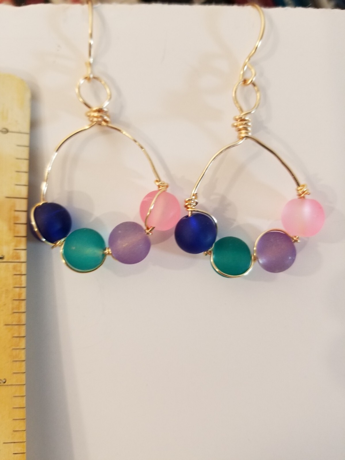 colorful BEACH FROSTED GLASS drop earring SP HANDCRAFTED