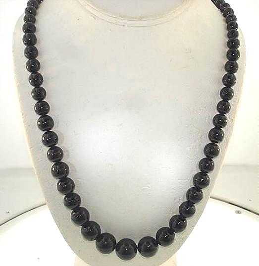 7-15MM GRADUATED ONE-STRAND ROUND GENUINE BLACK CORAL BALL BEAD NECKLACE 25″ #1