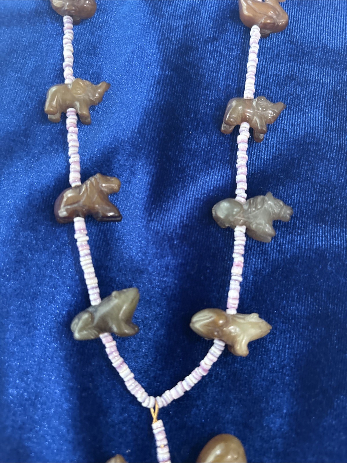 Vintage Chinese Export Carved Stone Zuni Style Necklace. Carved Animals.