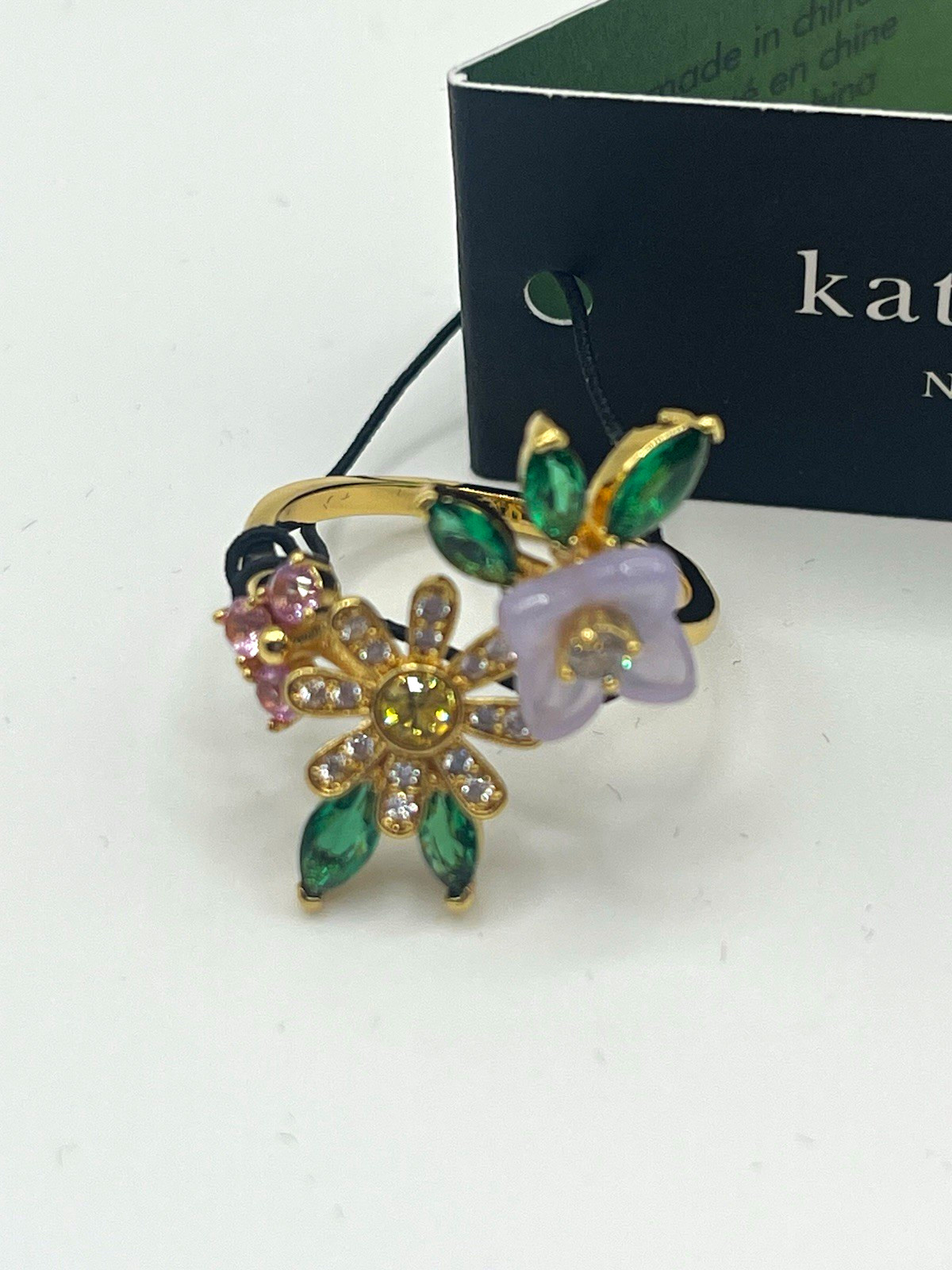Kate Spade Bursting Blooms Ring NWT Gold Tone Crystal Floral Size 8 KK493