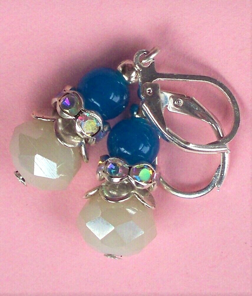 PINK BLUE JADE & CRYSTAL drops Leverback handcrafted YOU CHOOSE #450-6