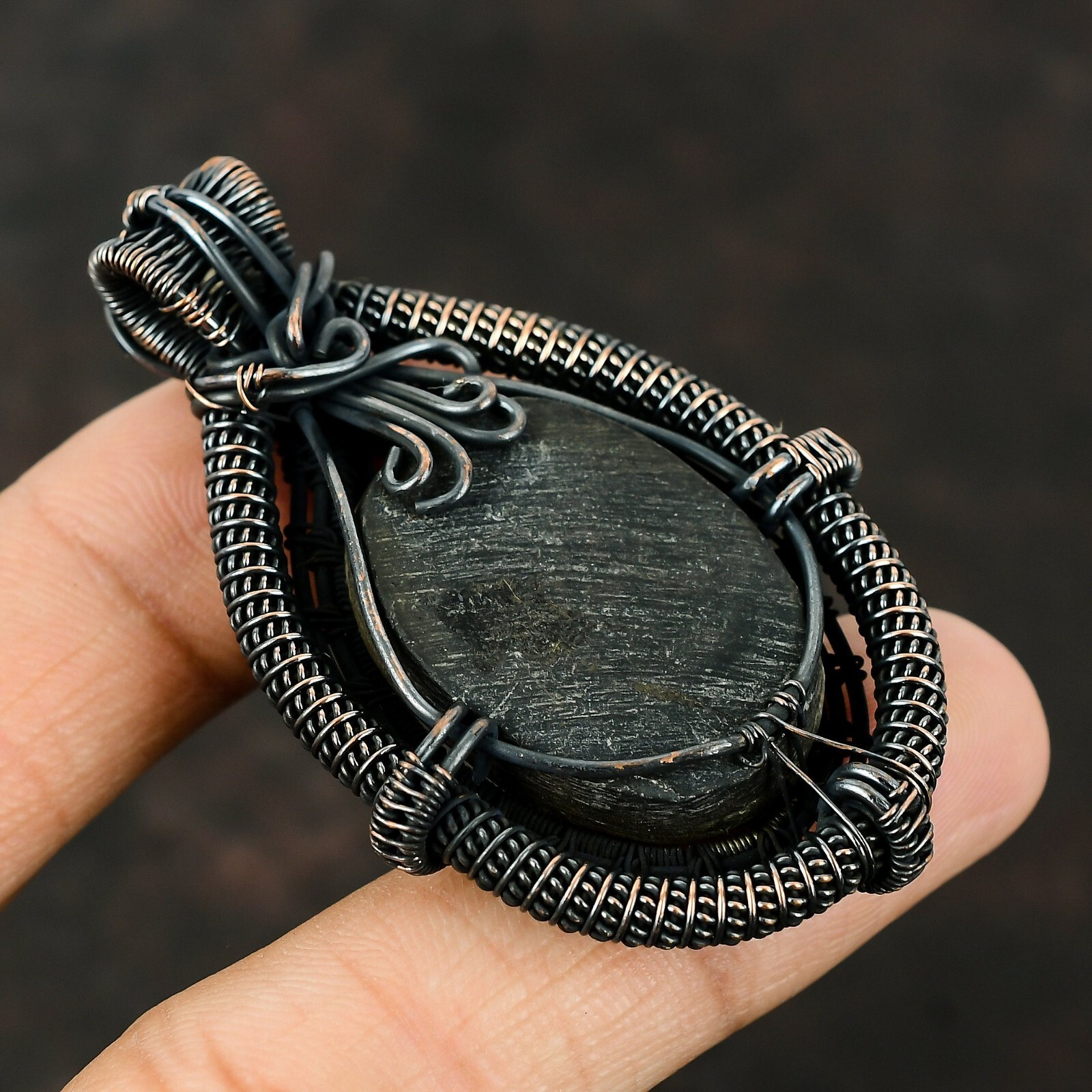 Wedding Gift For Her Copper Abalone Shell Jewelry Wire Wrapped Pendant 2.56″