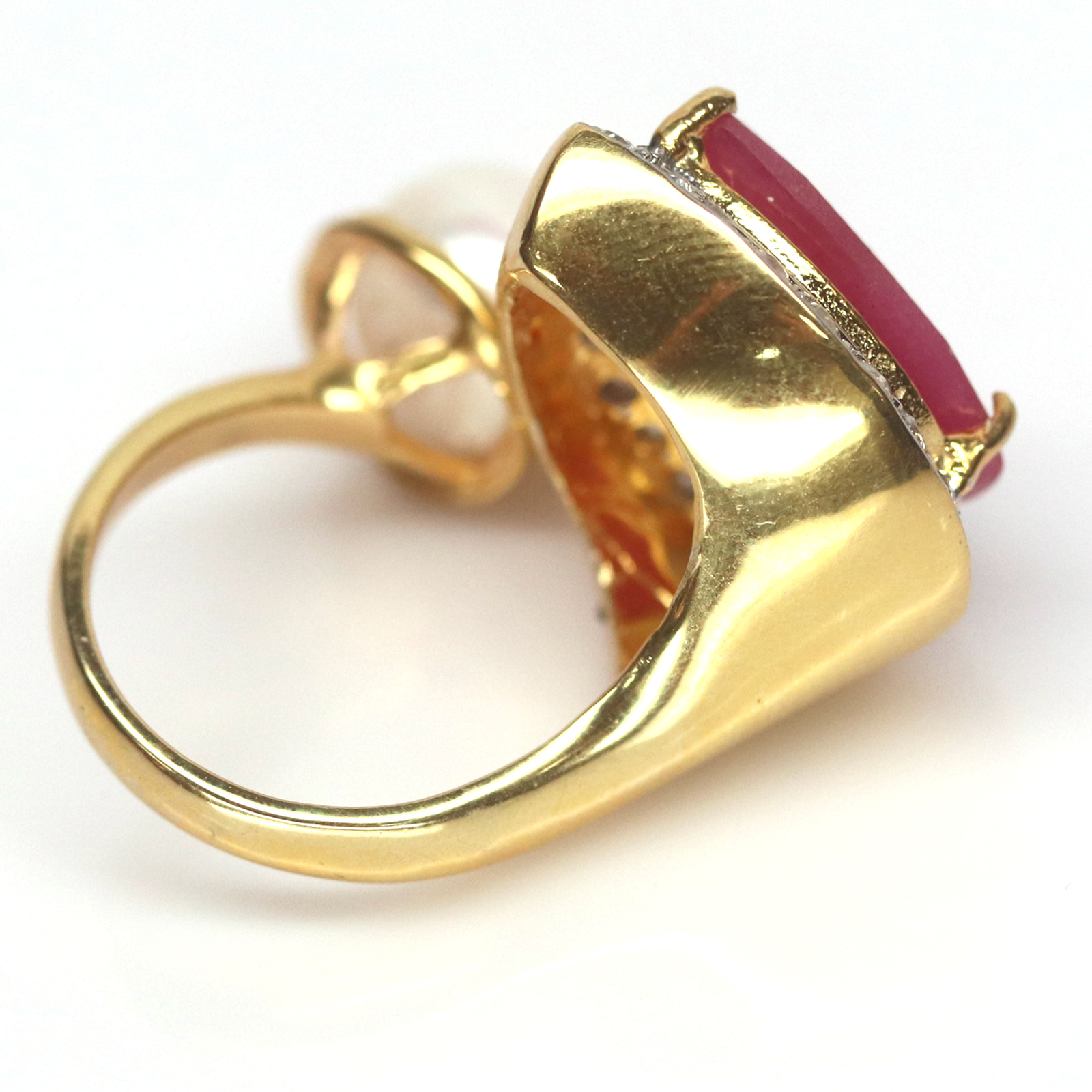 Ruby Pearl Ring 925 Silver Red Gem Halo Zircon 13x18mm Statement