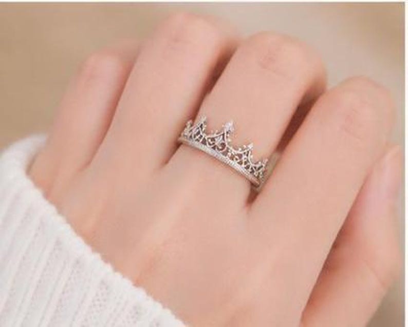 925 Sterling Silver Crown Ring Princess Tiara Queen Filigree Minimalist