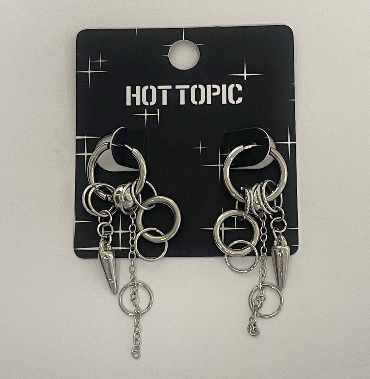 Hot Topic NWT Silver Tone Earrings Punk Emo Dangle Chain Spike