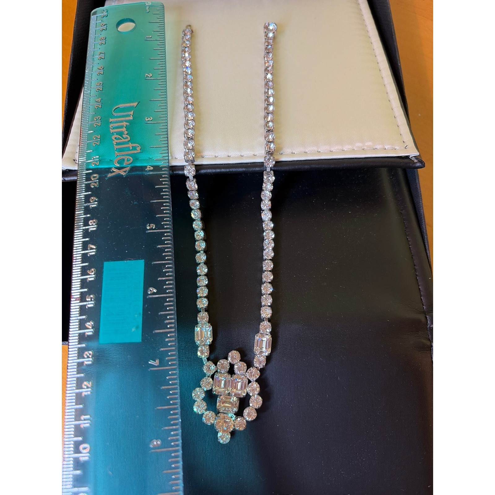Vintage Silver Tone Rhinestone Choker Necklace Emerald Round Cut Bridal 15 Inch