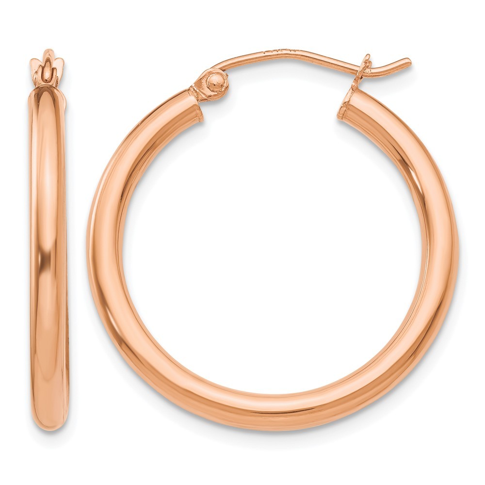 10k Rose Gold Polished 2.5mm Lightweight Tube Hoop Earrings Gift For Mom