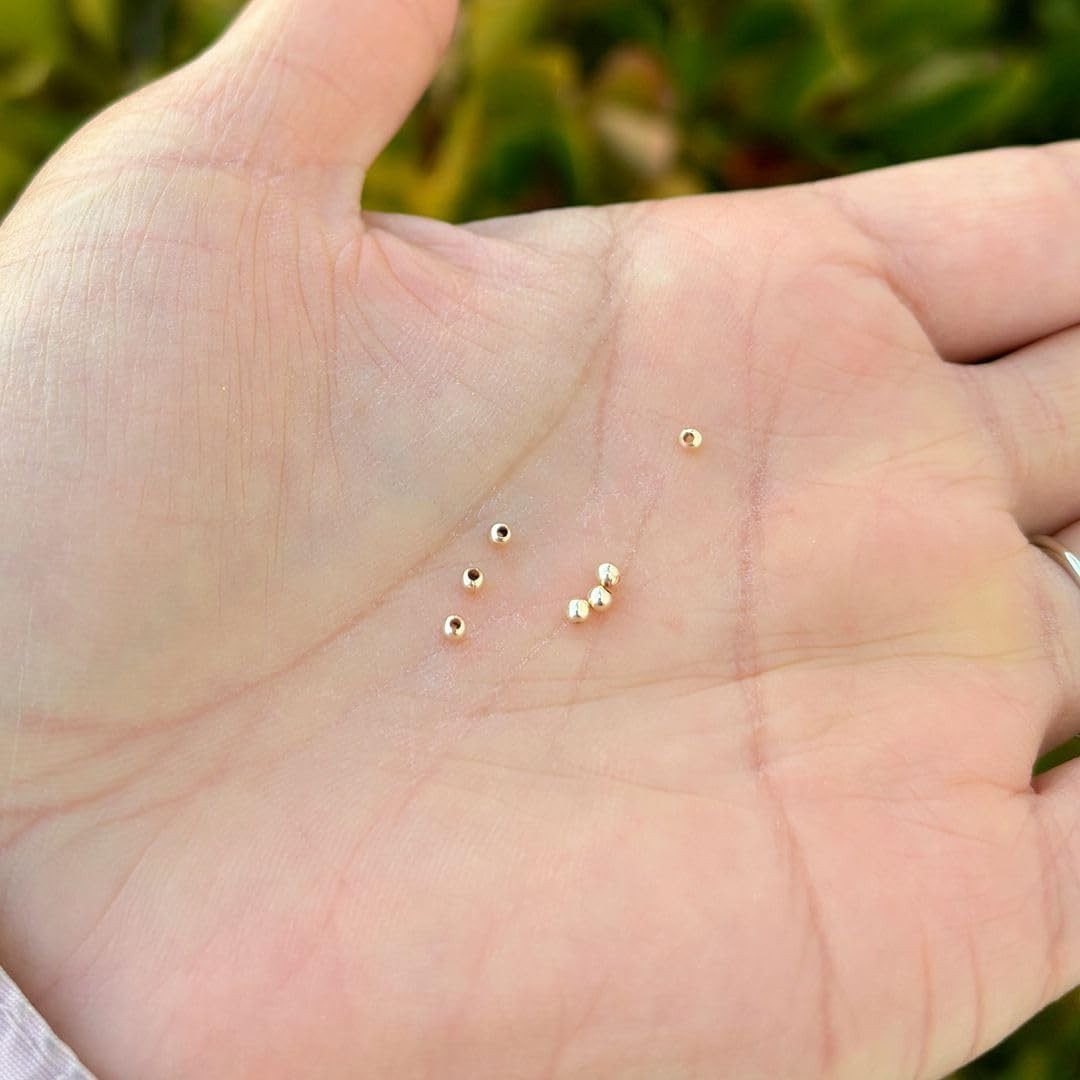 100pcs Real 1/20 14K Gold Filled Seamless 2mm 0.08 Inch Tiny Small Round Loos…