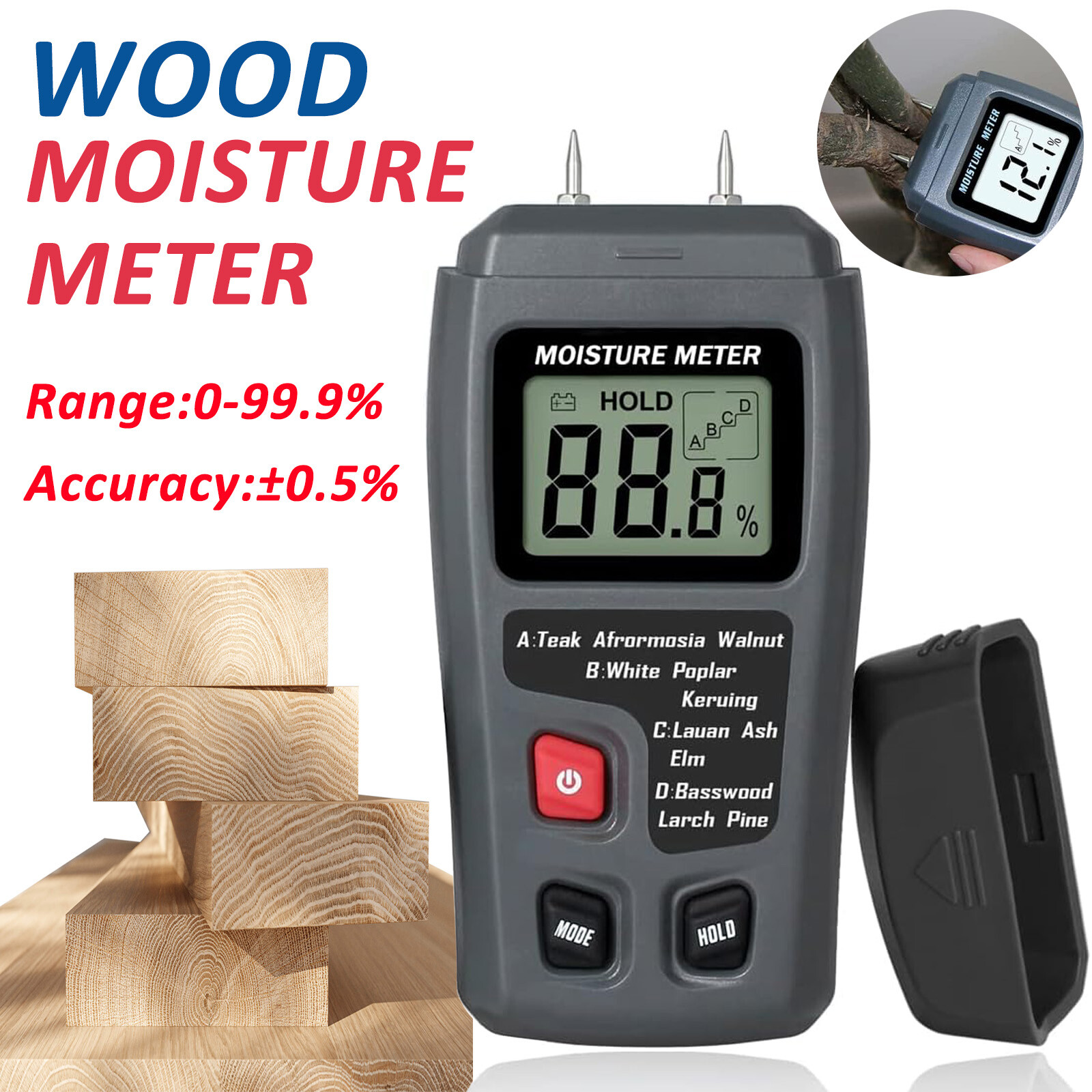 Digital LCD Wood Moisture Meter Detector Tester Wood Firewood Paper Cardboard