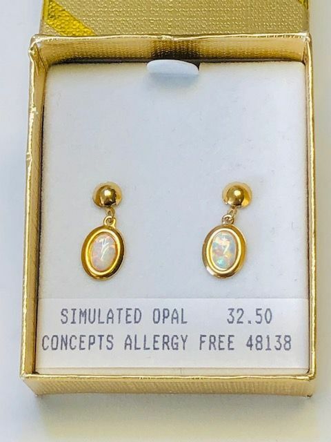 Concepts Allergy Free 24KGP Simulated Created White Opal Earrings