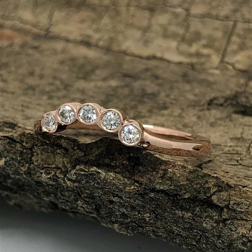 2 Ct Round Cut Simulated Diamond 5-Stone Wedding Band Ring 14k Rose Gold Plated