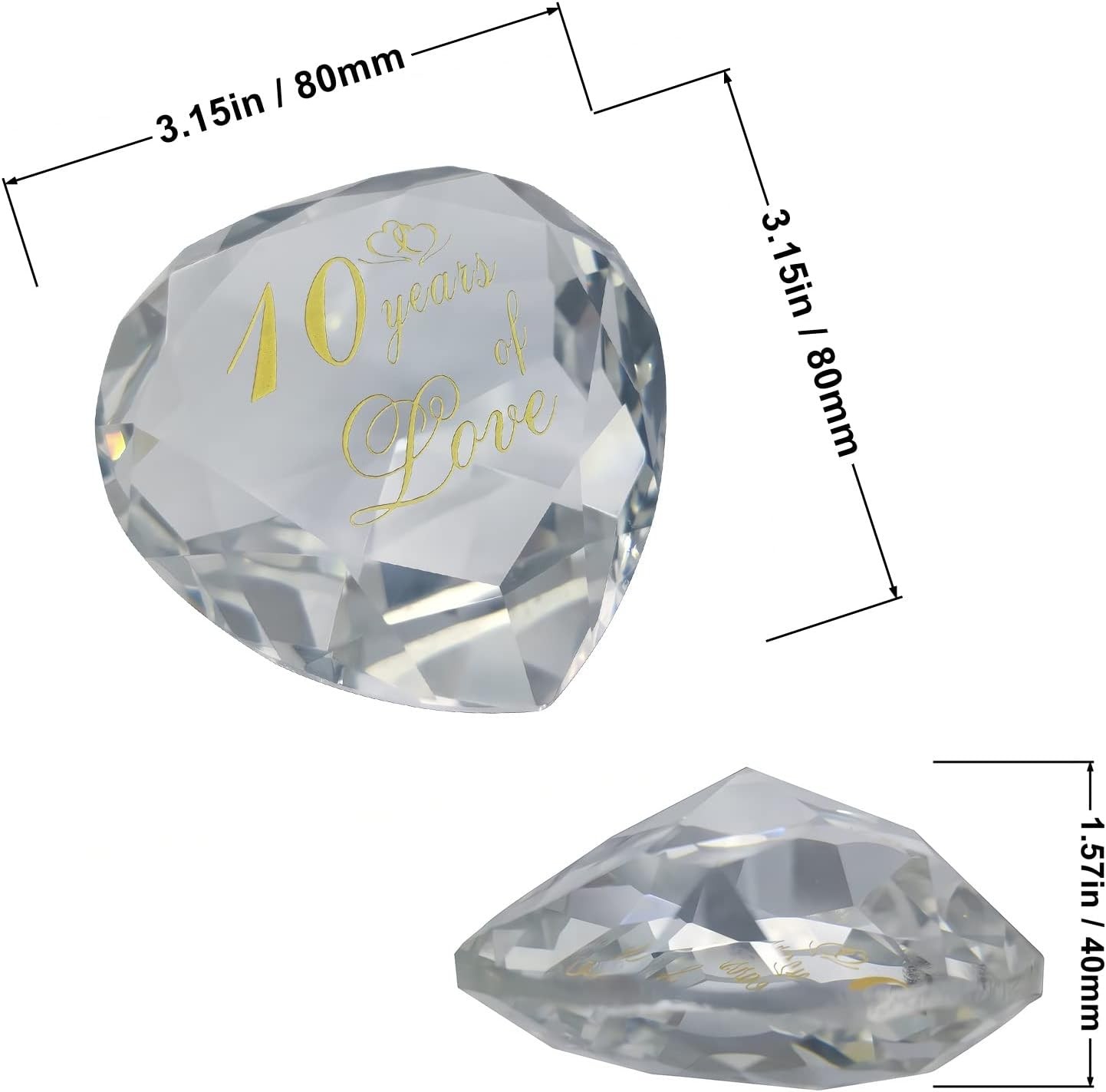 10th Anniversary Crystal Gifts for Husband Wife Boyfriend or 10 Years of Love