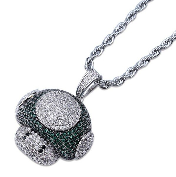 Super Mario Brothers Green Mushroom Pendant Necklace – Luigi Toad Peach Bowser