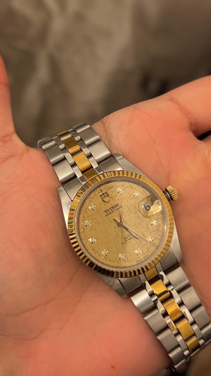 Tudor Prince Date 74033 34mm Automatic – 18K Gold Bezel/ Diamond Dial £1800+